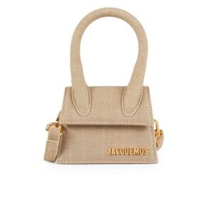 Jacquemus Beige Mini Bag with Gold Accents. Jacqemus Logo Top Handle Bag